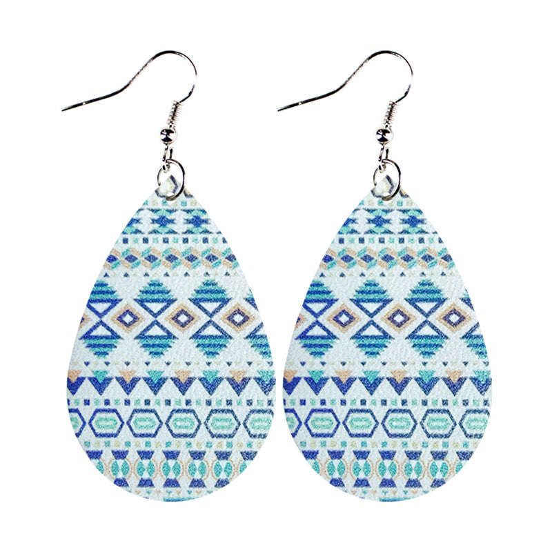 Wholesale Western Style Ethnic Totem Pattern Striped Leather Drop Shape Women's Earrings