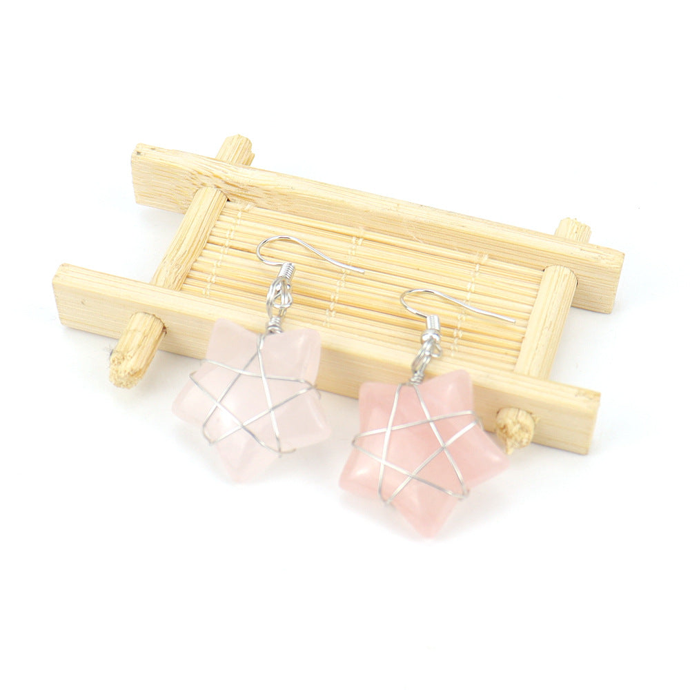 Wholesale Hand-wound Natural Crushed Stone Crystal Tiger Stone Pentagram Earrings