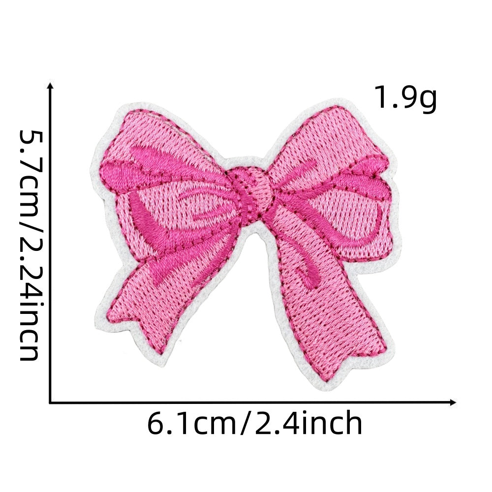 Wholesale Chic Pink Bow Embroidery Patch With Hot Melt Adhesive For Iron On Hair Accessories And Clothing Decoration