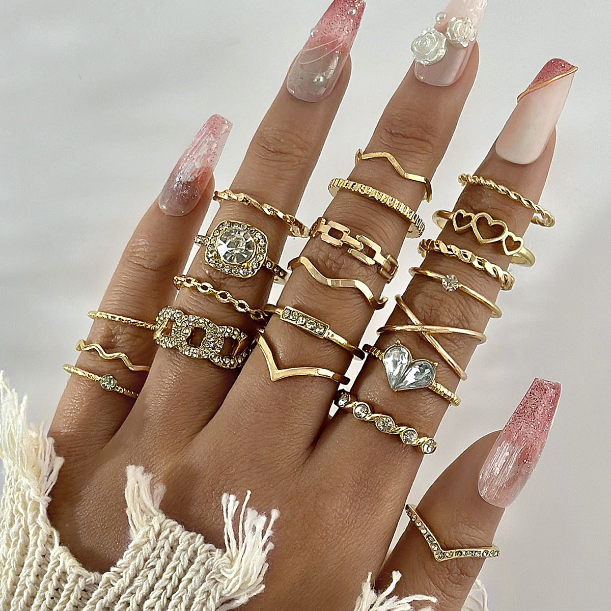 Wholesale Retro Butterfly Flower Moon Ring Punk Snake Stacking Joint Ring Set