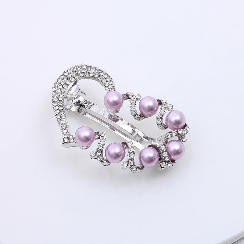 Wholesale Pearl Hollow Alloy Spring Clip with Diamond