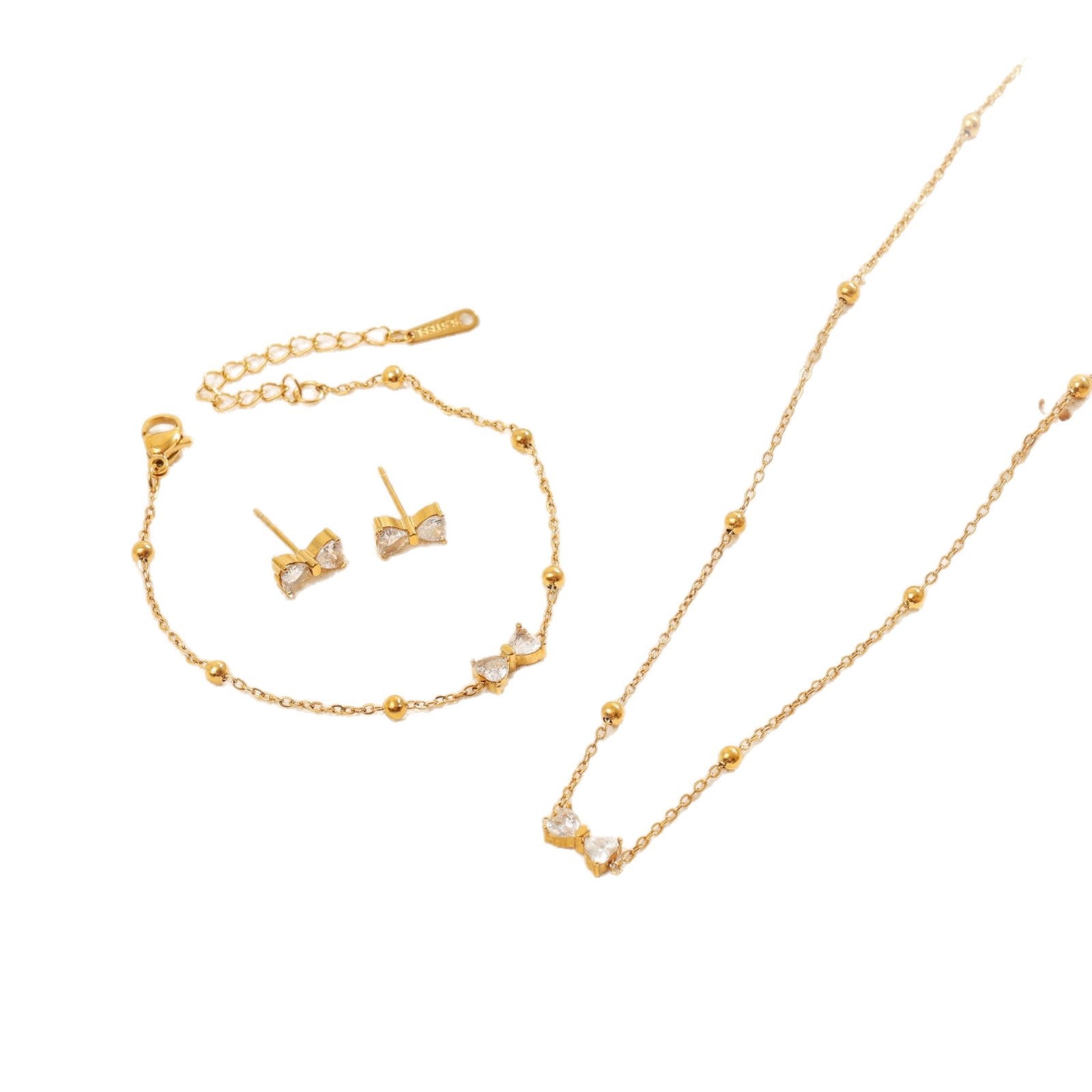 Wholesale Women S Bow Rhinestone Titanium Steel Jewelry Set Trendy Party Gift And Everyday Fashion Accessory