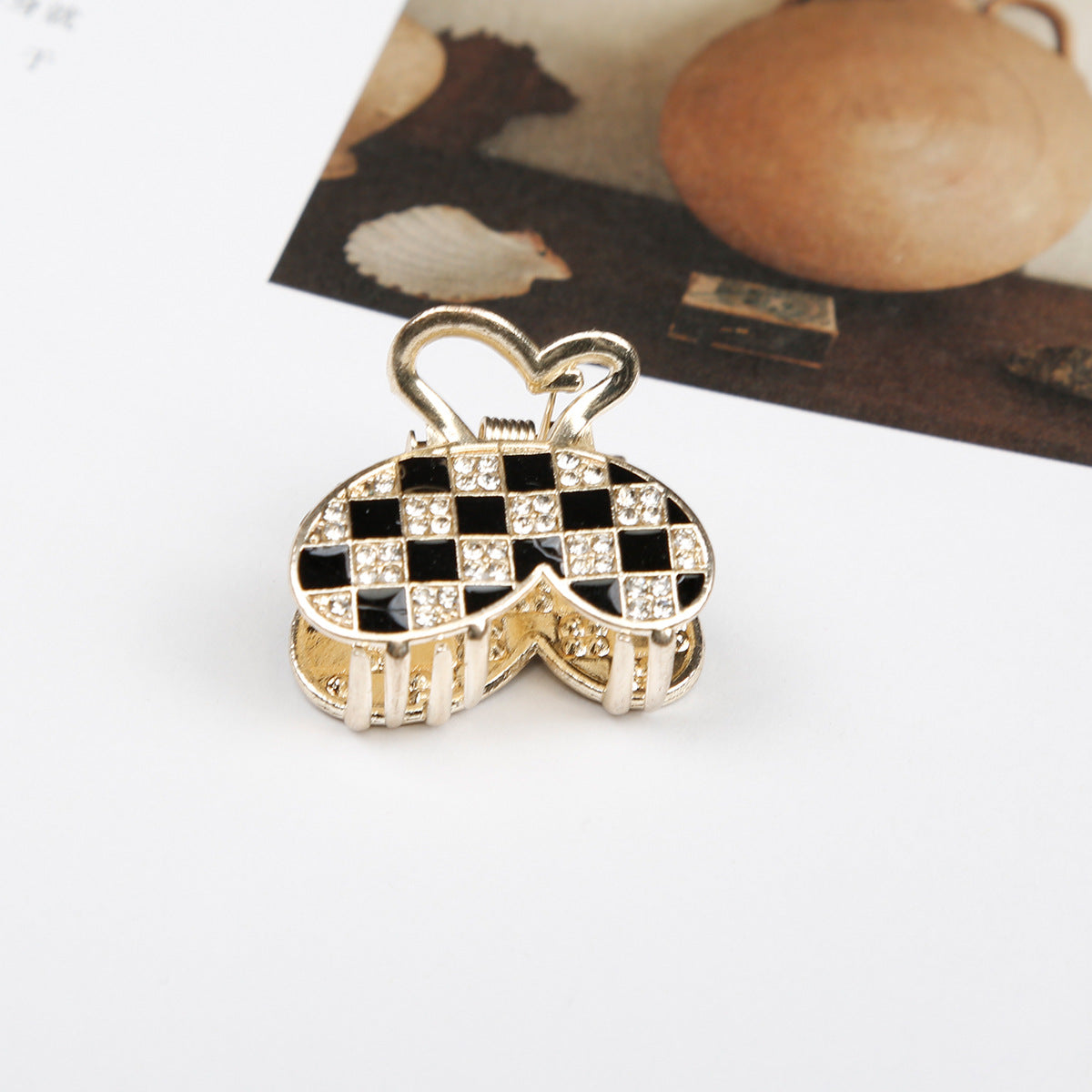 Wholesale Love Checkerboard Water Diamond Alloy Hair Clip