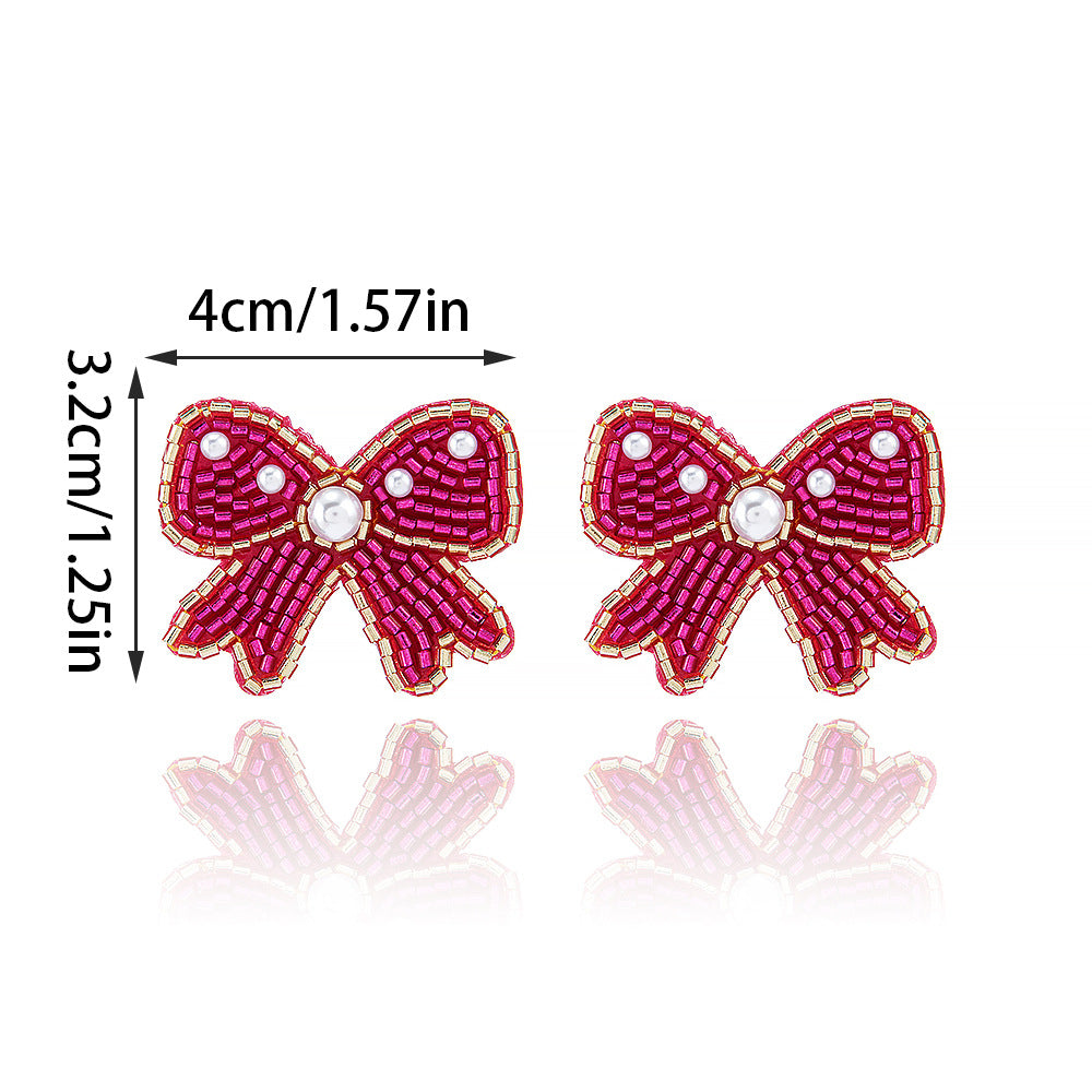 Wholesale Bohemian Holiday Style Bow Rice Beads Female Niche Versatile Simple Earrings