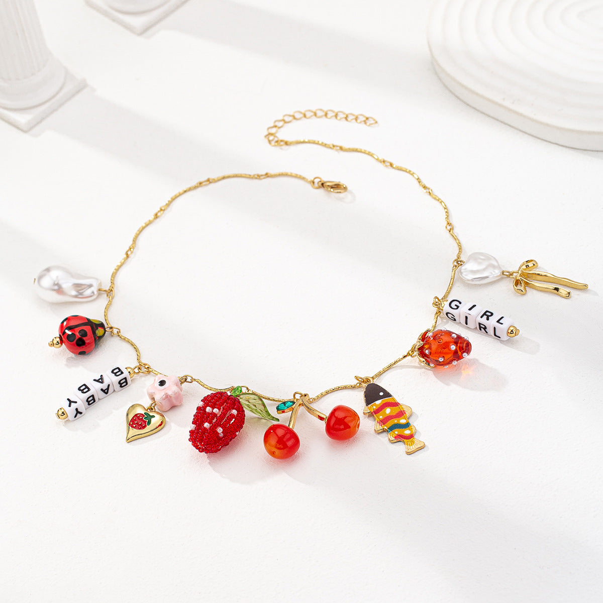 Wholesale Fruit Flower Ceramic Cross Multi Pendant Necklace