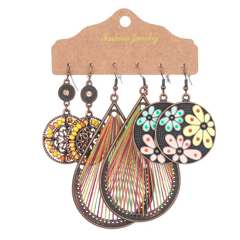 Wholesale Vintage Long Tassel Hand Wound Bohemian Flower Earrings