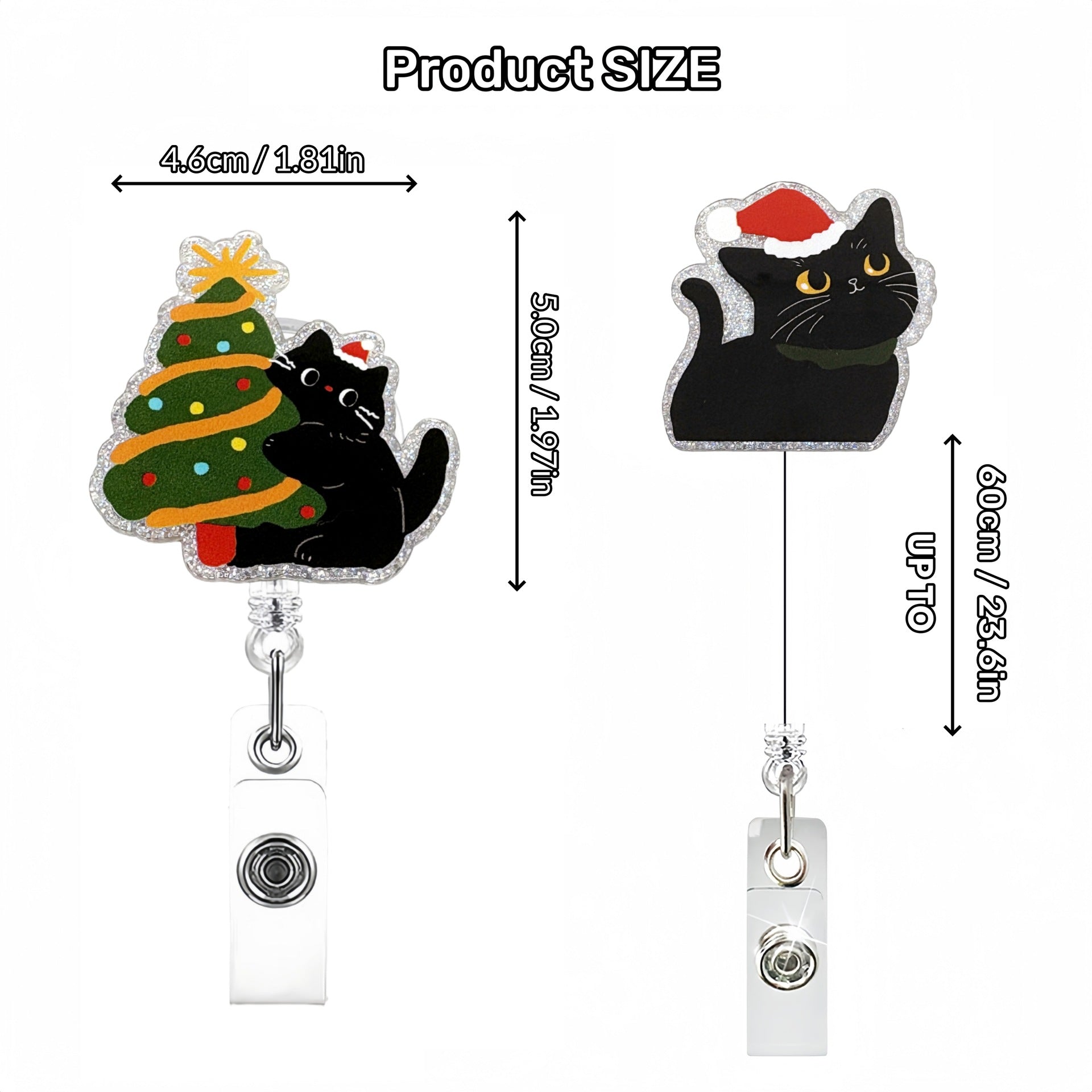 Wholesale Forest-themed Black Cat Christmas Retractable Badge Reels Keychain