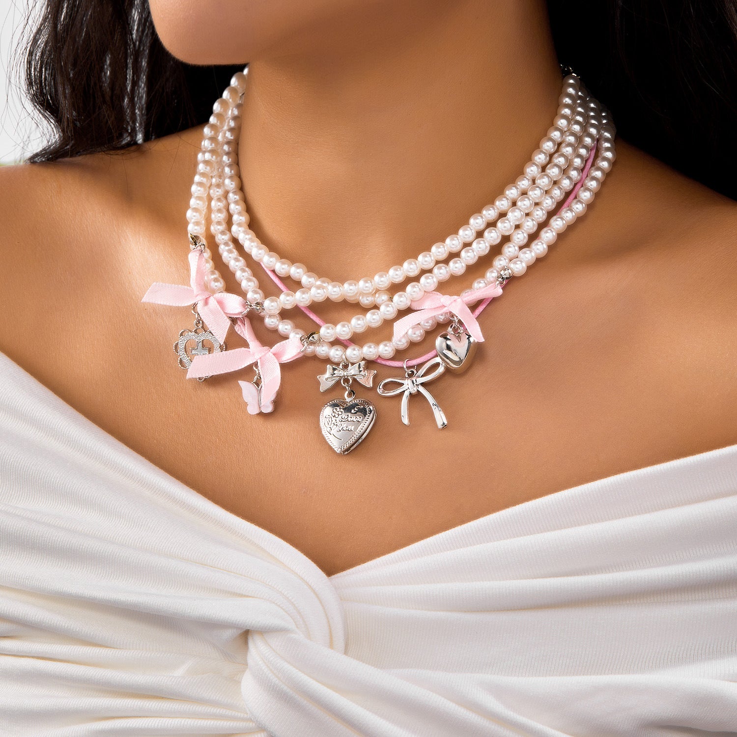 Wholesale Strawberry Set Necklace Pink Valentine' s Day Necklace