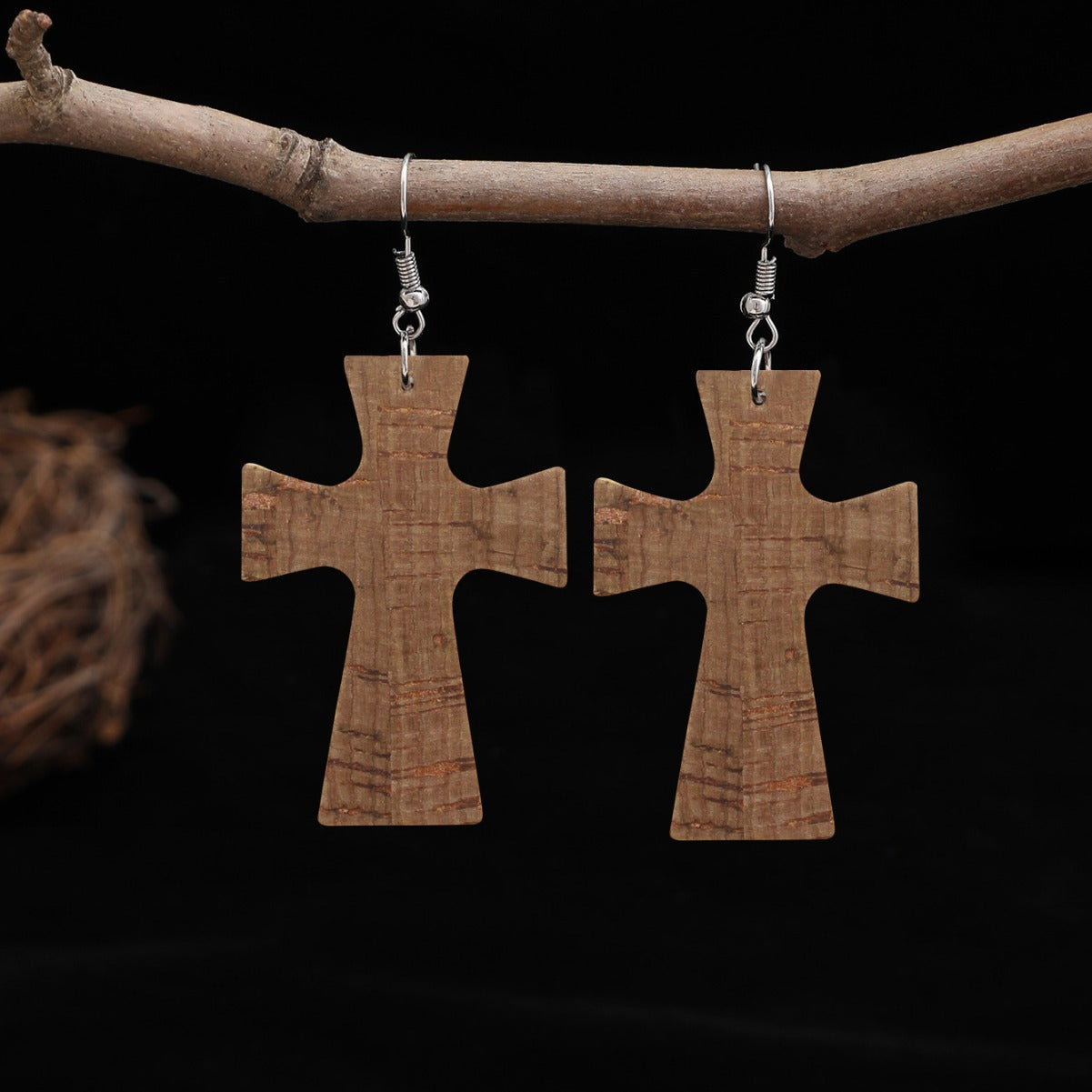 Wholesale Cross Retro Polo Dot Leather Cross Earrings