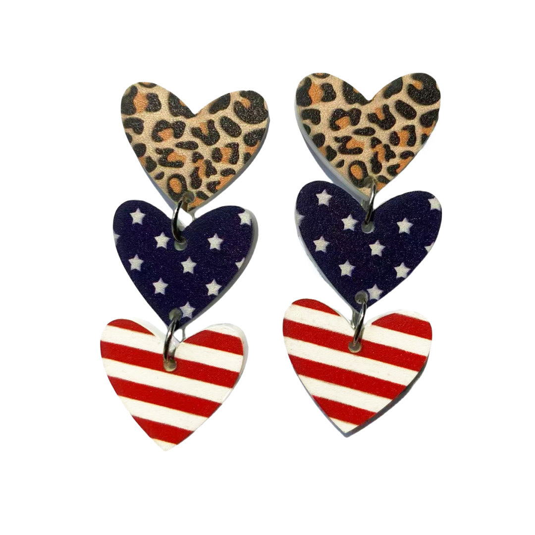 Wholesale Independence Day Acrylic Ear Heart Five-pointed Star Leopard Print Earrings