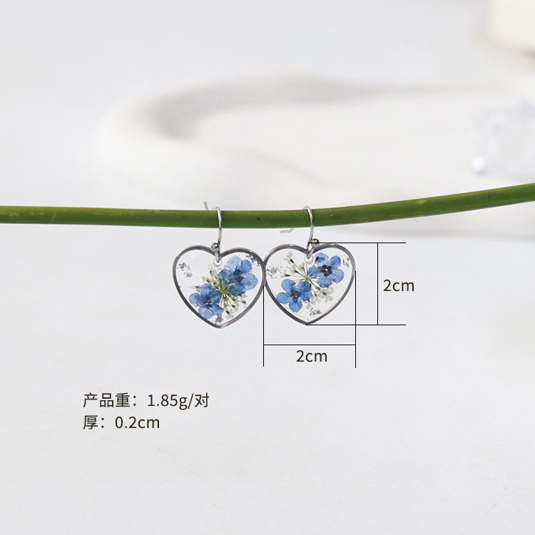 Wholesale 6pcs/pair Blue Forget-me-not Handmade Glue Real Flower Earrings