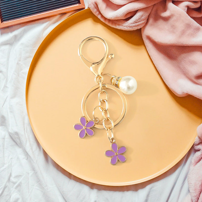 Wholesale Colorful Pearl Flower Metal Keychain