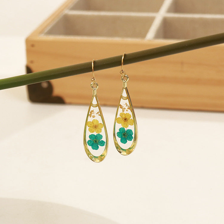 Wholesale 6pcs/pack fashion modern dried flower earrings eternal flower earrings Gold-Plated Retro real flower earrings