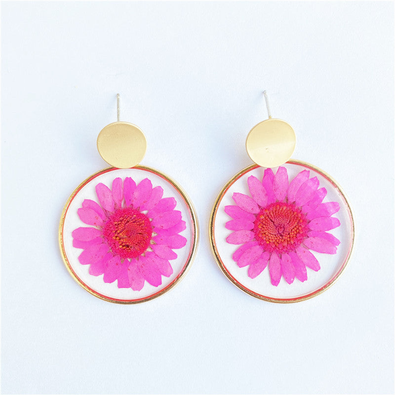 Wholesale 6pcs Temperament Versatile Transparent Dried Flower Daisy Earrings