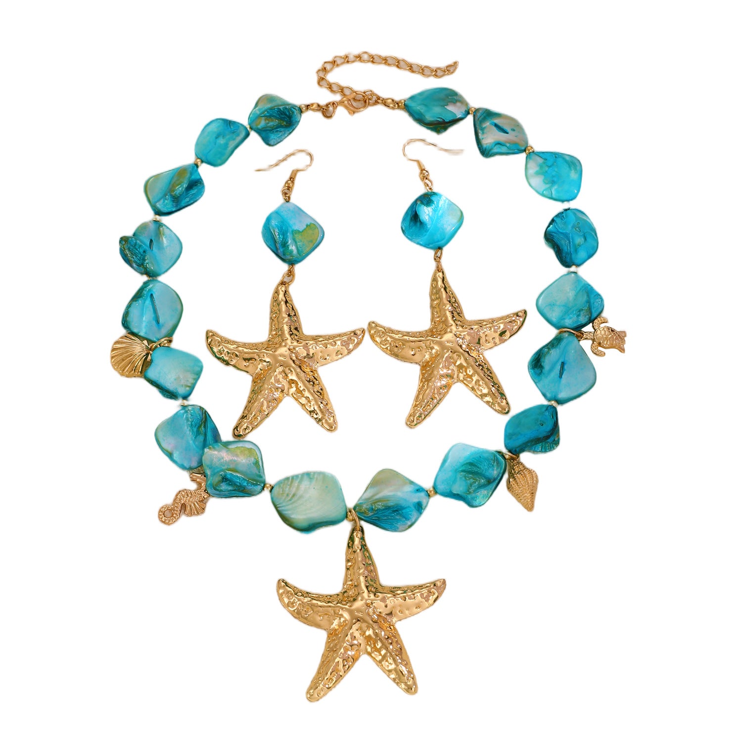 Wholesale Shell Starfish Jewelry Set Irregular Gold Tone Necklace Bracelet Earrings Women S Vacation Beach Chic Accessory