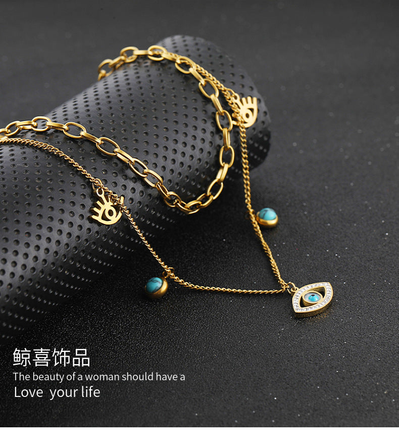 Collares de acero de titanio de doble capa de diablo ovalado azul al por mayor