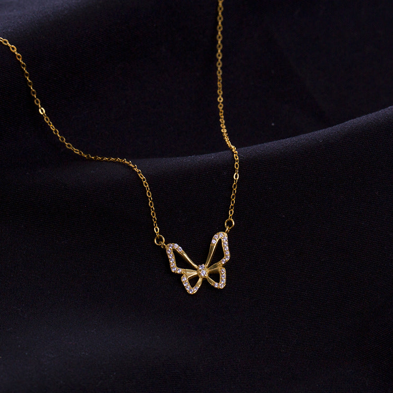 Wholesale S925 Silver Pure Plated 14K Gold Butterfly Necklace