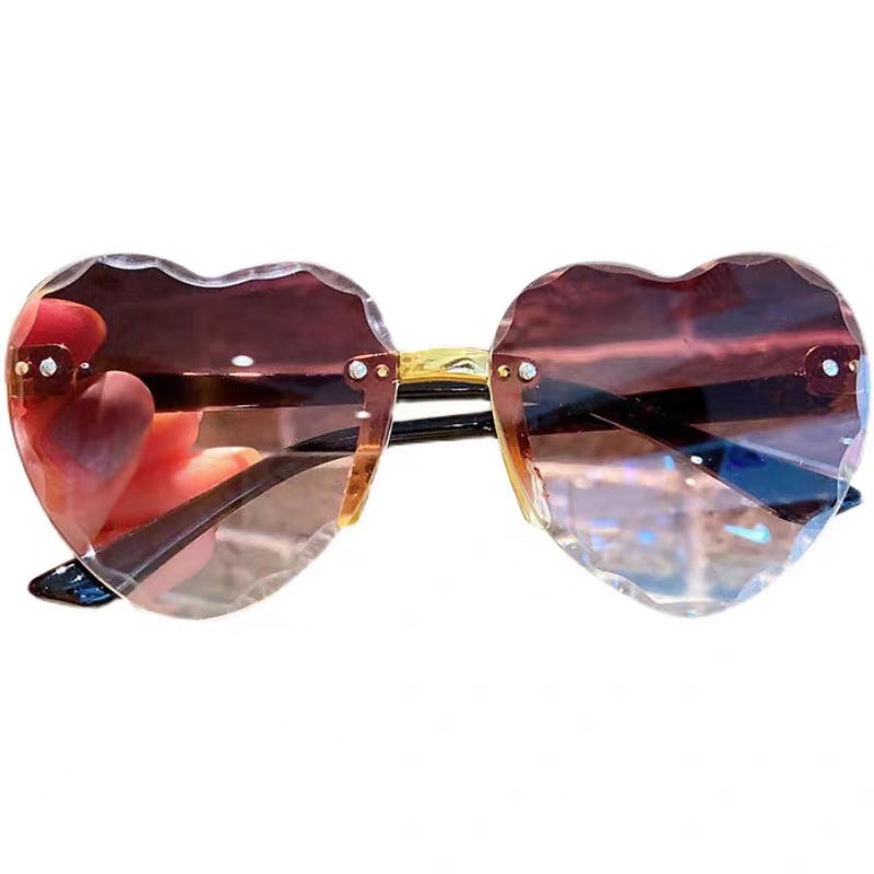 Wholesale Children's Cut Edge Frameless Ocean Film Gradient Peach Heart Sunglasses