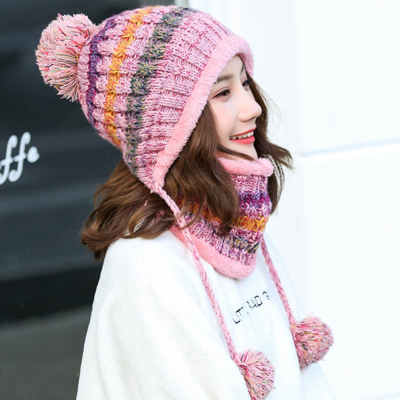 Wholesale Autumn and Winter Warm Ear Protection Plus Velvet Thickened Knitted Beanie and Acrylic Scarf Set