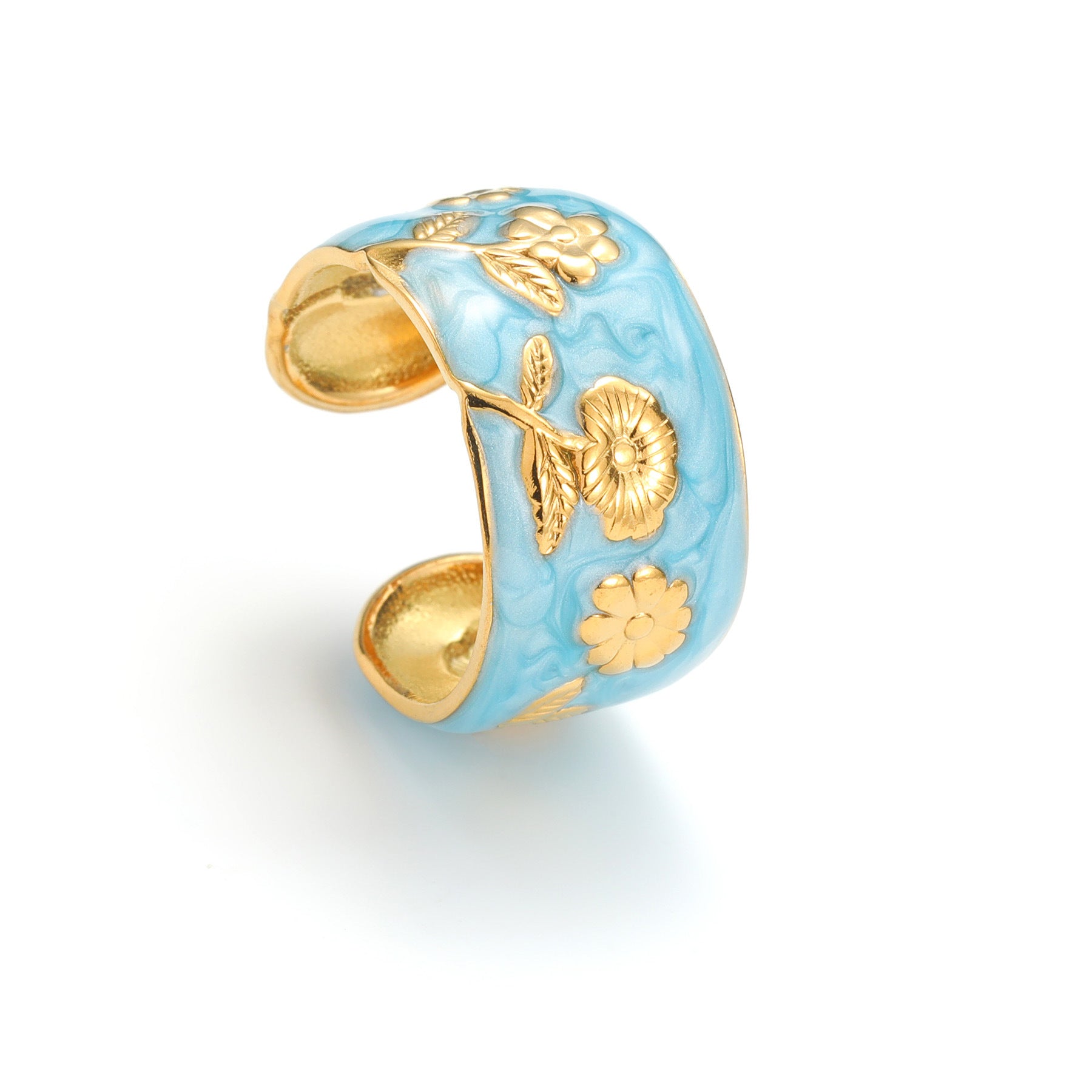 Wholesale Trendy Morandi Enamel Flower Open Ring Stainless Steel Jewelry Accessory For Everyday Office Style