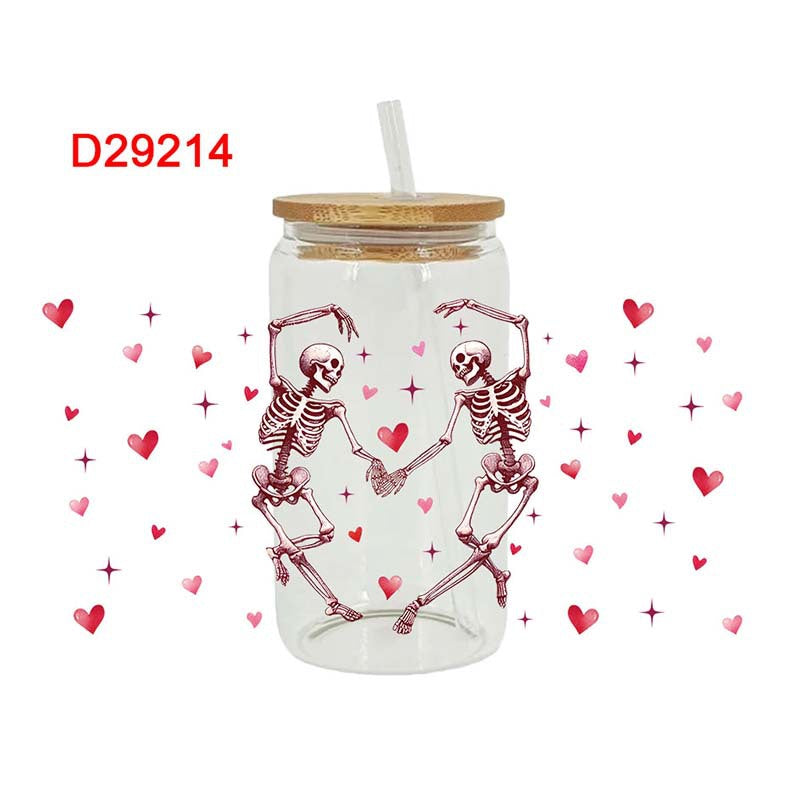 Wholesale Love Skeleton Cartoon Bear Valentine's Day 16oz Cup UV DTF Wraps