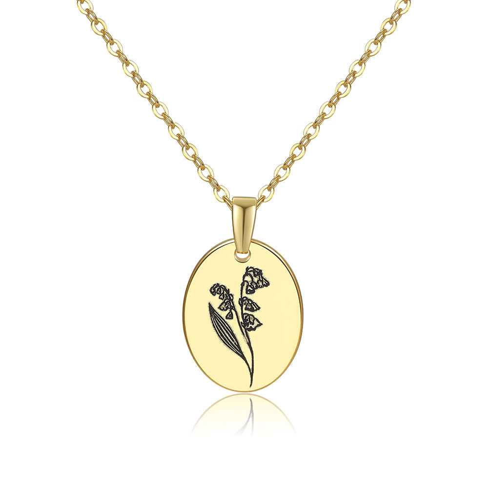 Wholesale Moon Flower Gold Plated Corrosion Pattern Oval Pendant Necklace