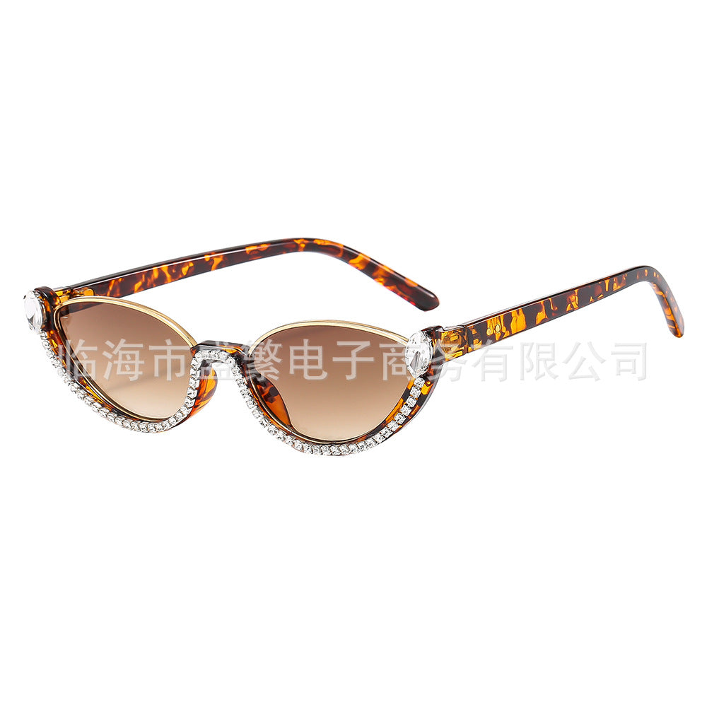Wholesale Diamond studded flower cat eye ball flat sunglasses