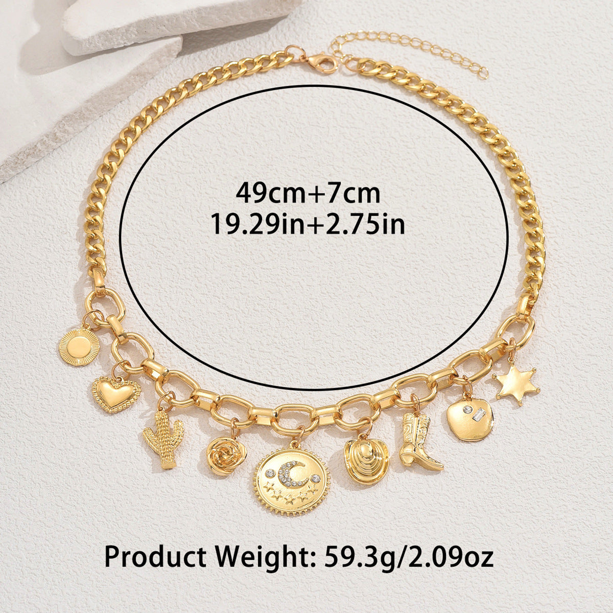Wholesale Western style gold chain Boots Cactus necklace