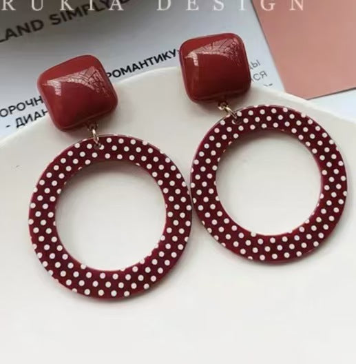 Wholesale Retro Hong Kong style red exaggerated polka dot large hoop earrings