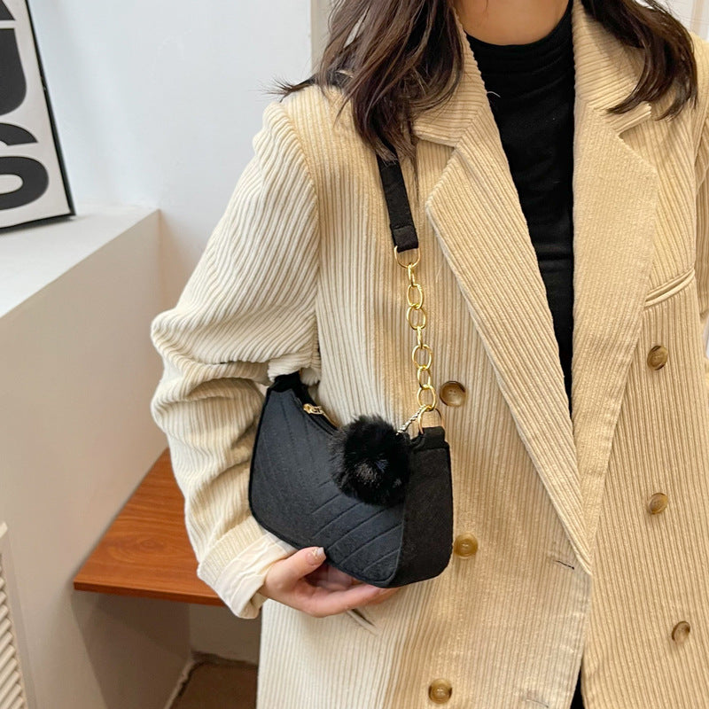 Wholesale Casual fur ball women' s bag retro crossbody bag shoulder small square bag