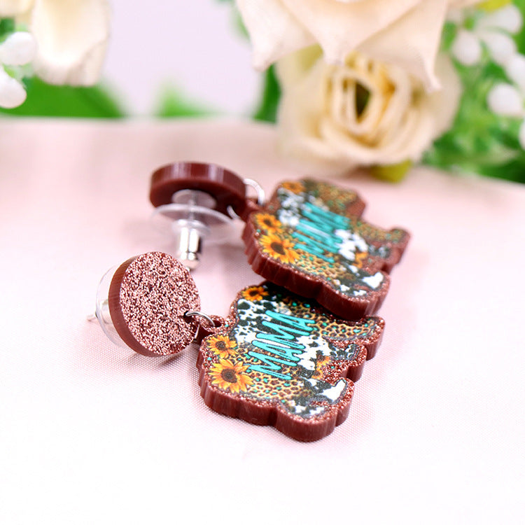 Wholesale Mother's Day Acrylic Bear Mama Earrings