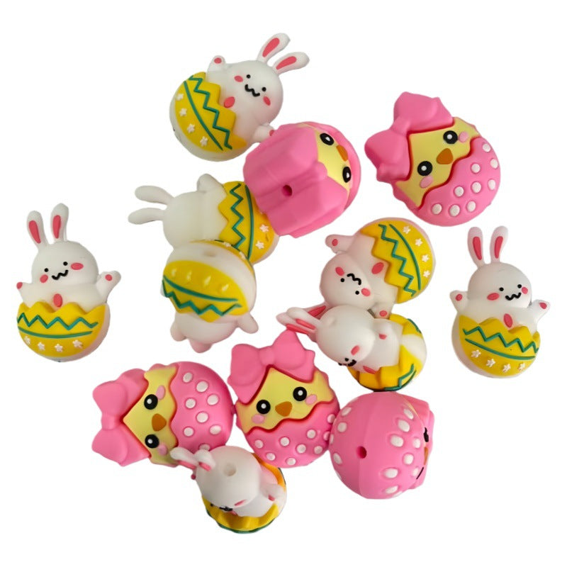 Wholesale 10pcs Cartoon rabbits ducks Easter Silicone  Focus Beads