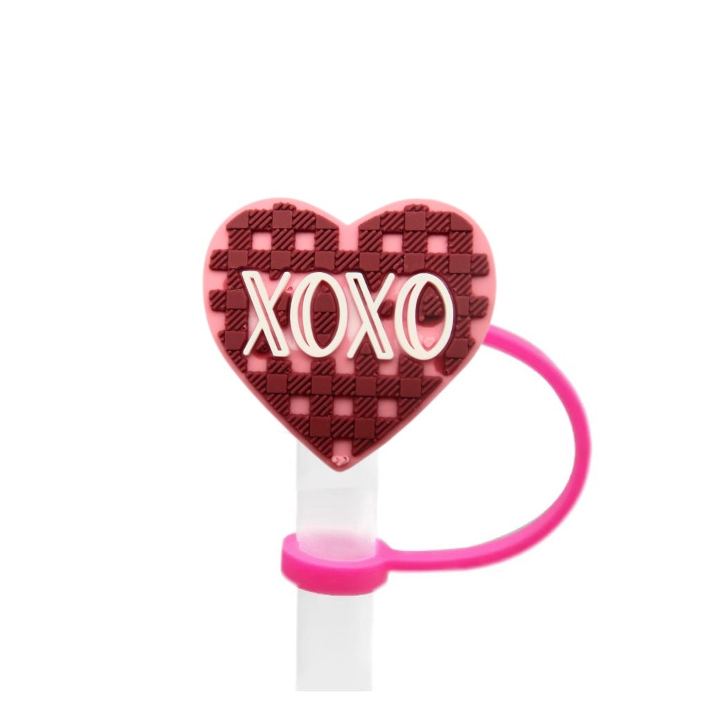 Wholesale 10pcs Valentine's Day Series Love Creative Cartoon Silicone Dust Stopper Water Cup Straw Cover