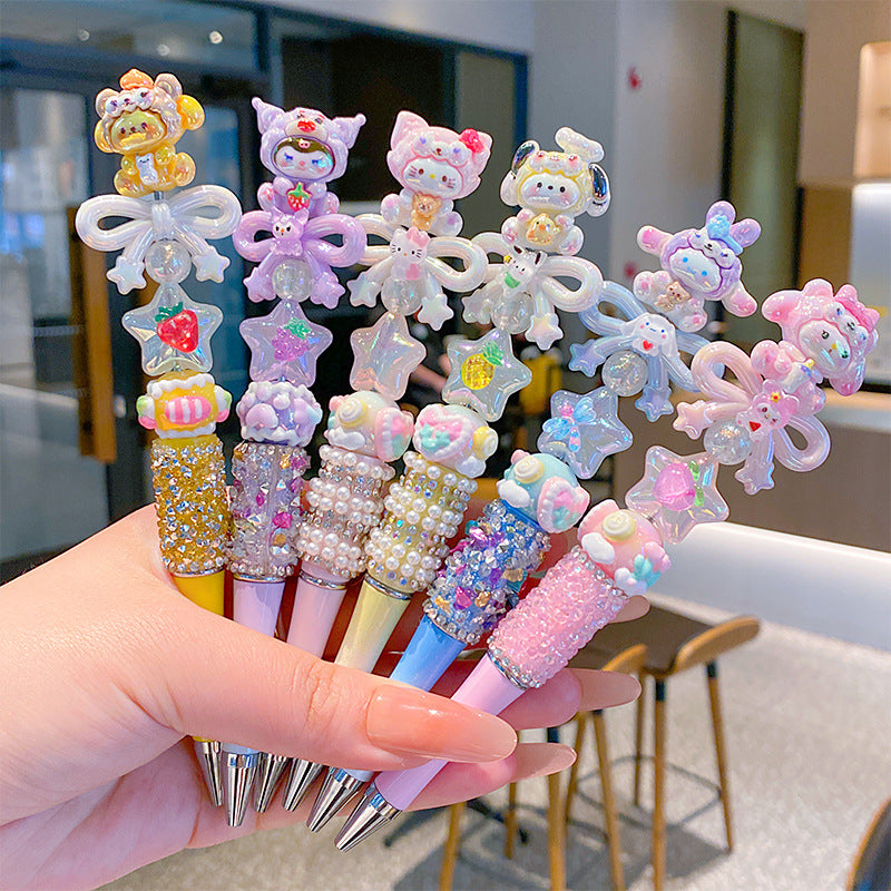 Wholesale Children' s Cartoon Flash Diamond Bow Rotary Writing Pen Black OLY Exclusive