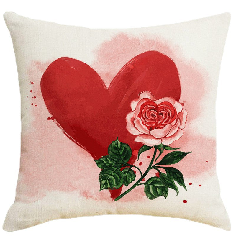 Wholesale Valentine' s Day Set Pillowcase Red  Heart  Lmitation Linen Pillowcase
