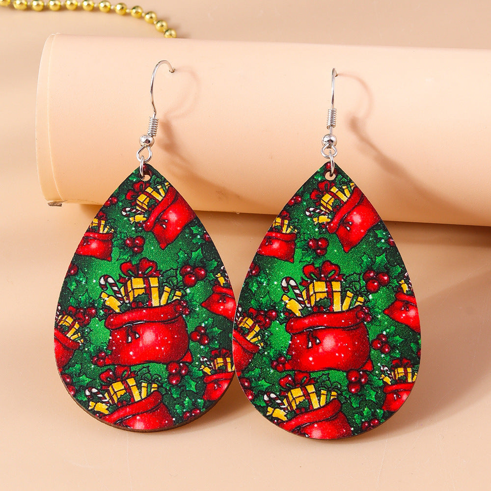 Wholesale Christmas Cartoon Santa Claus Drop Shape Wooden Earrings