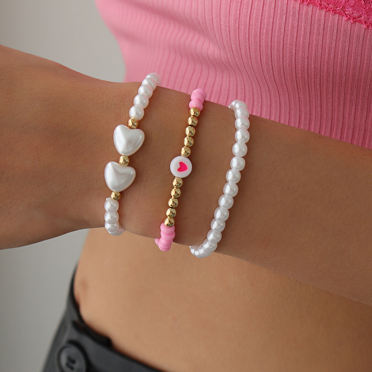 Brazalete del corazón del corazón geométrico de resina perla al por mayor