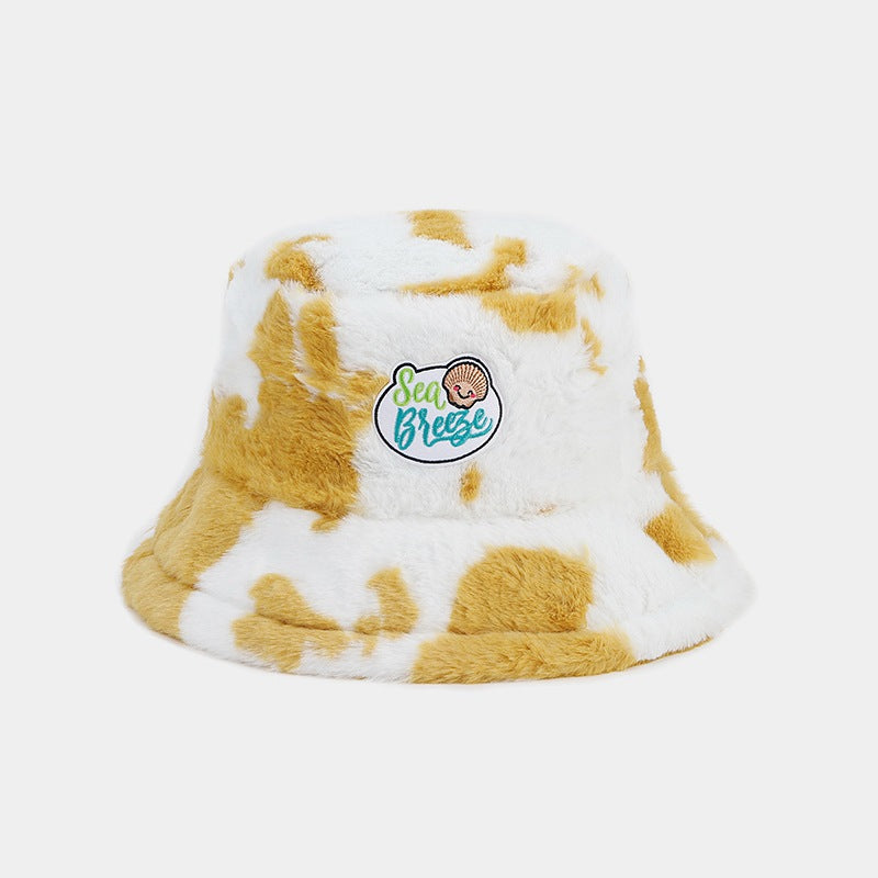 Wholesale Cow Pattern Patch Fisherman Hat Plush Hat