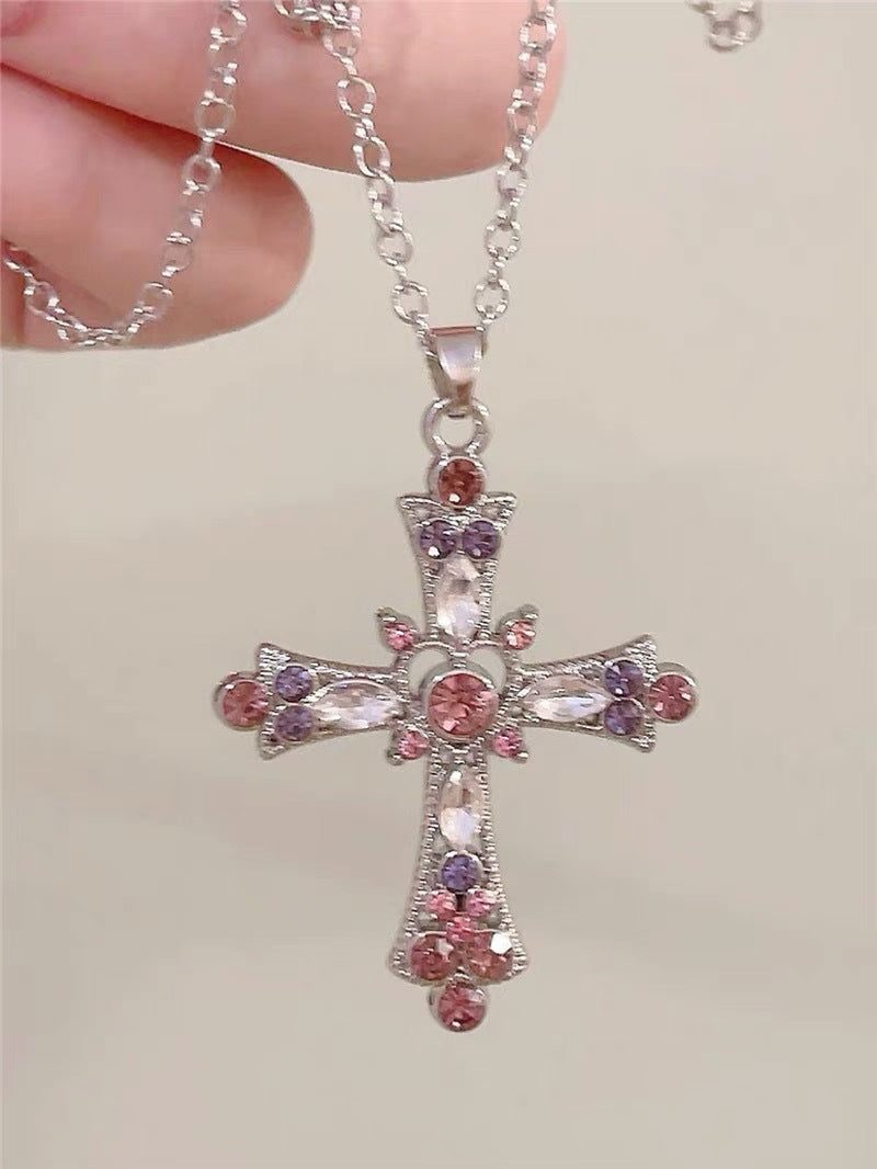 Wholesale Sweet and cool style hot girl cross diamond gothic style clavicle necklace