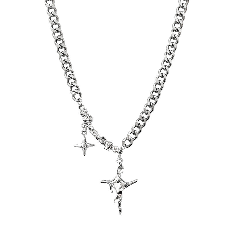 Wholesale Square Diamond Star Cross Necklace Clavicle Chain