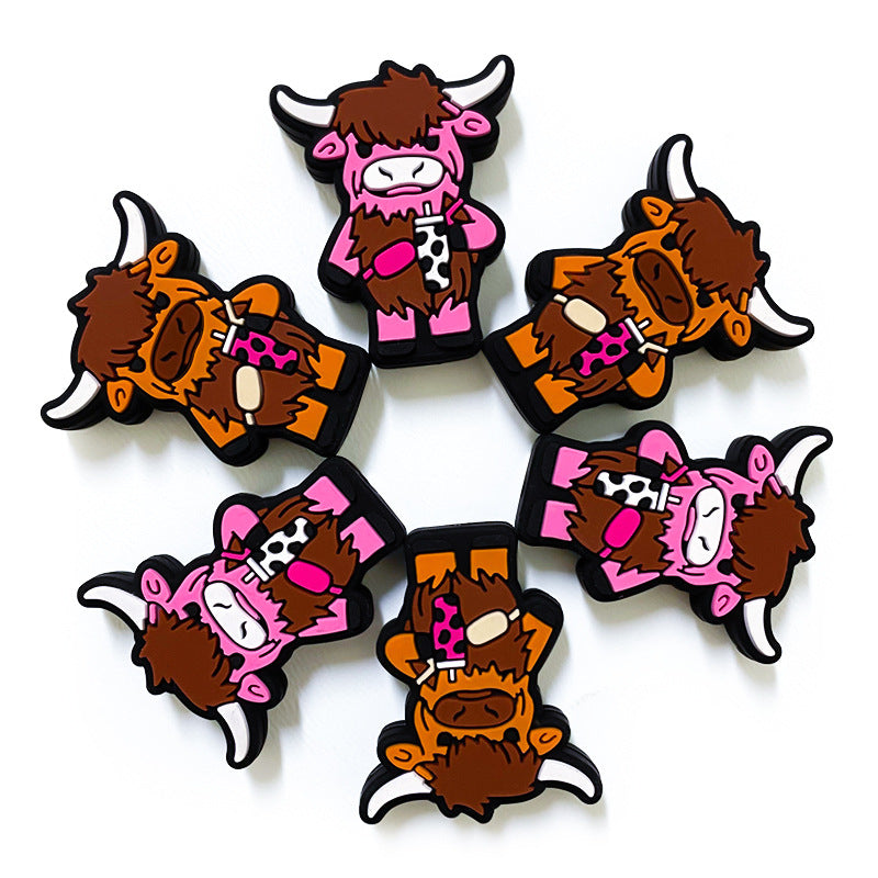 Wholesale 10pcs Animal Cute Coffee Cow Bison Silicone Beads