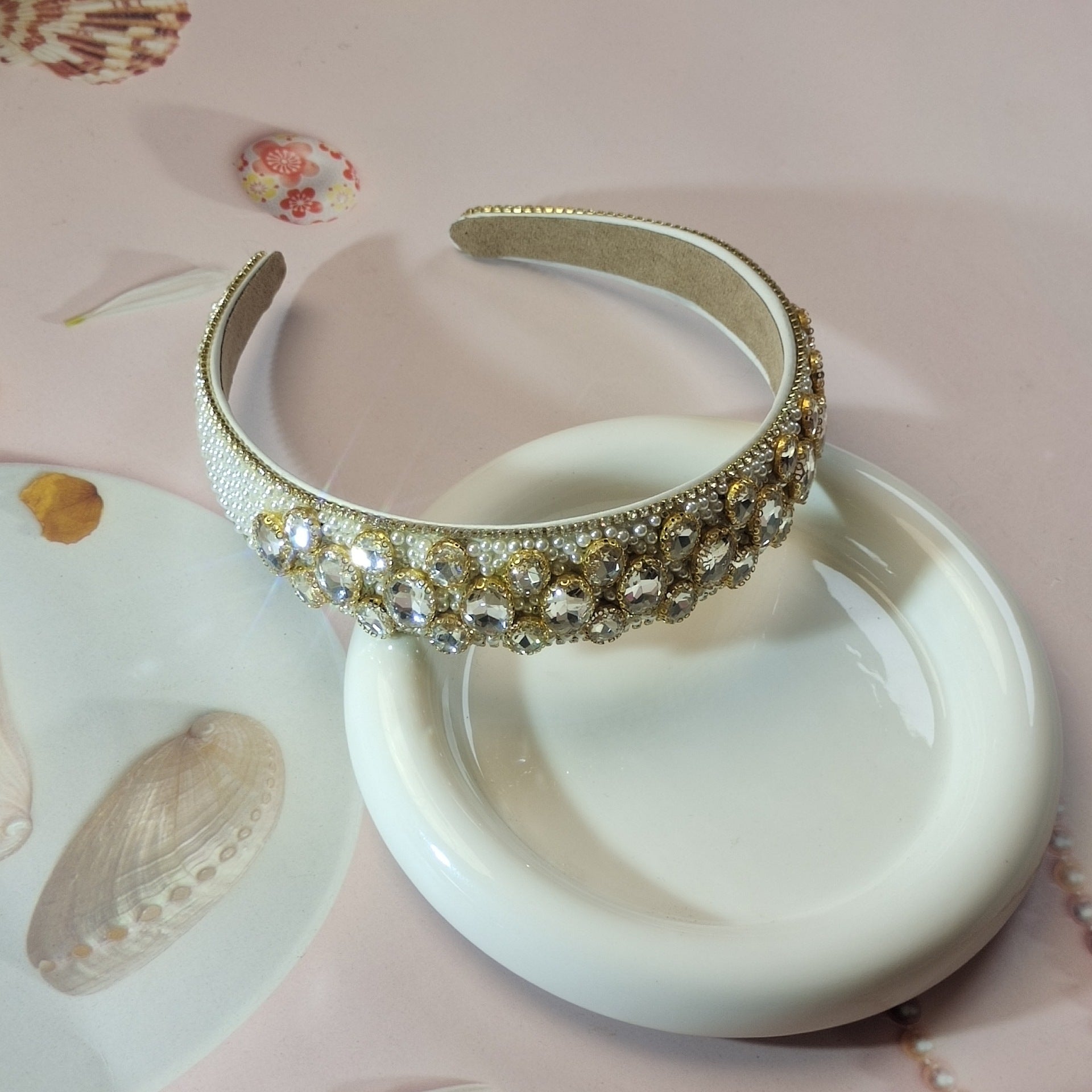 Wholesale Pearl rhinestone wide brim headband
