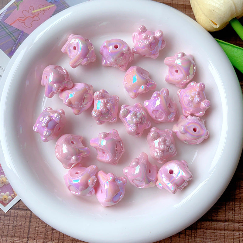 Wholesale 10pcs Solid Color  Plated AB Love Bear Straight Hole Acrylic Beads