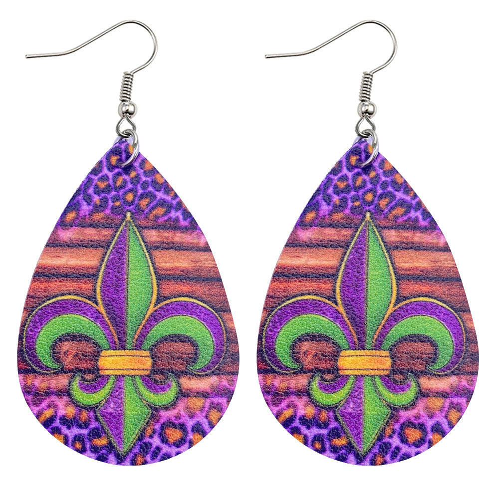 Wholesale Carnival Triple Leather Shiny Leaf Shape Bohemian Carnival Earrings