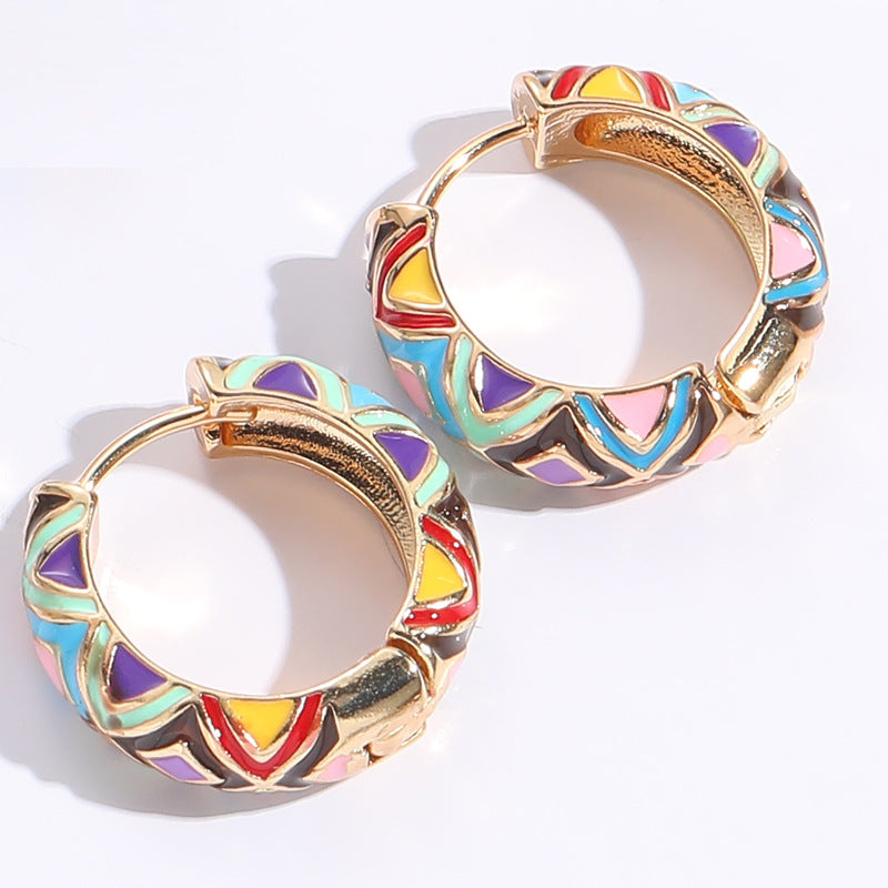 Wholesale Flower Oil Dripping Silver Needle Color Enamel 14K Real Gold Earrings