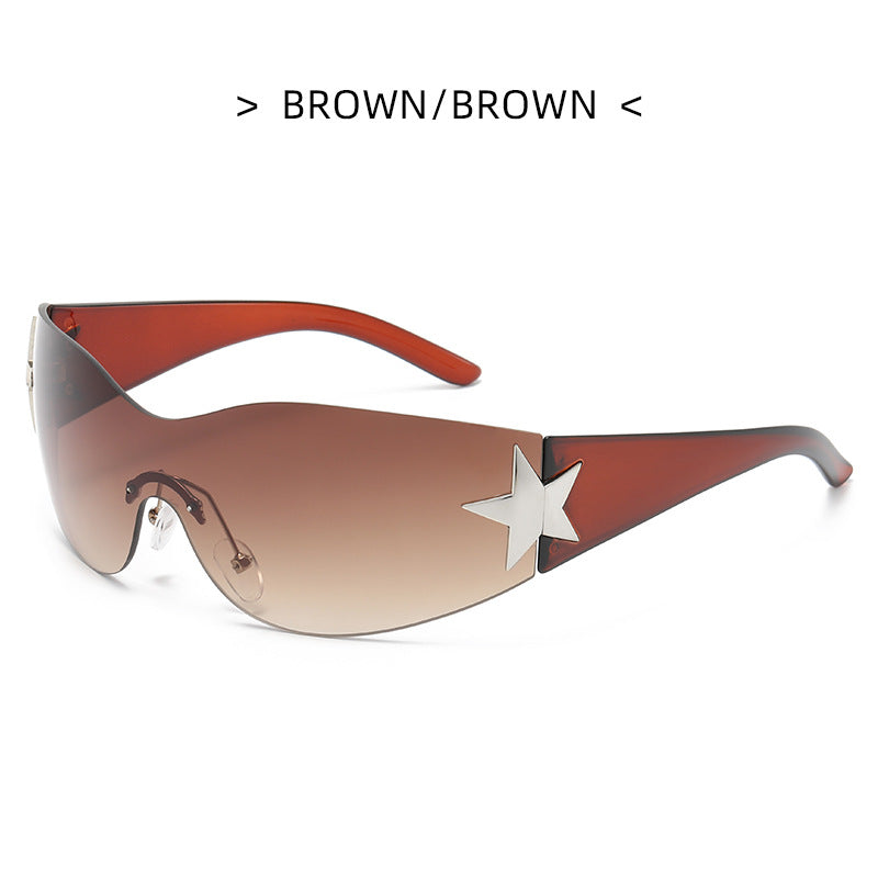 Wholesale PC Y2K Frameless One-piece Five-pointed Star Sunglasses