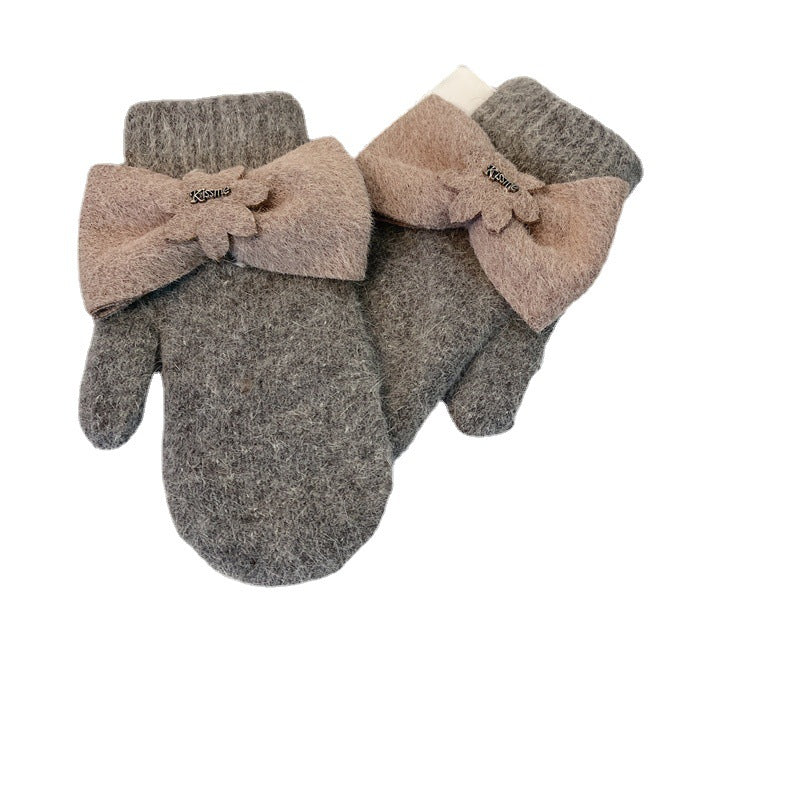 Wholesale Christmas Bowknot Peach Heart Bag Finger Cashmere Gloves
