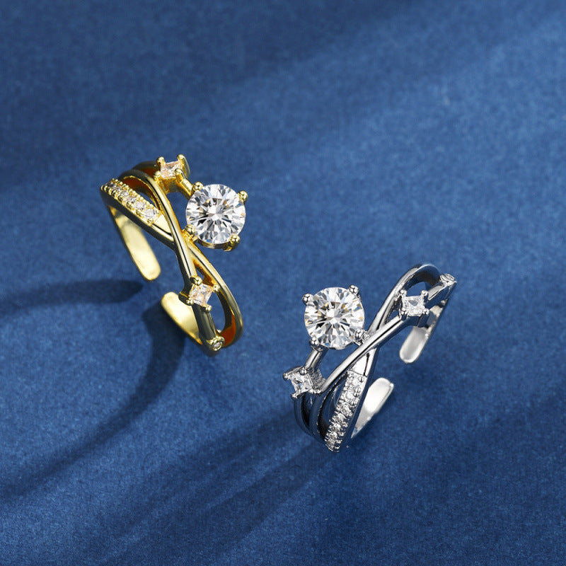 Wholesale Golden Cosmic Planet Trajectory Flashing Diamond Cross Geometric Open Ring