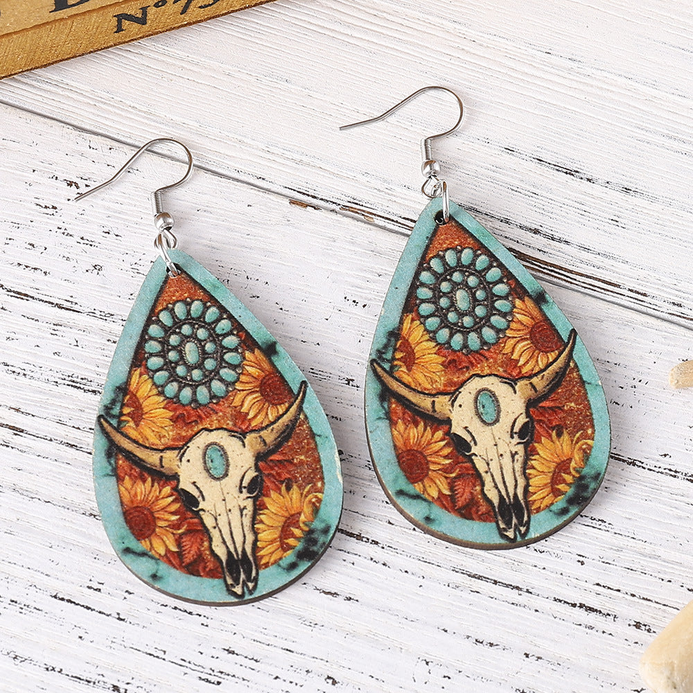 Wholesale Western-style turquoise sunflower bull head earrings