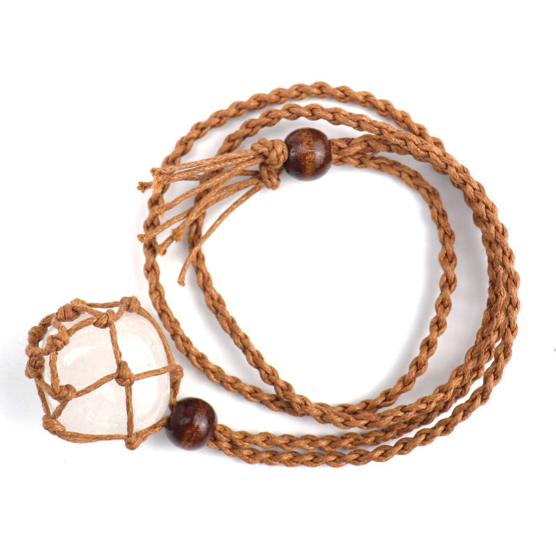 Wholesale Hot Sale New Natural Crystal Rough Stone Net Pocket Hand-woven Necklace
